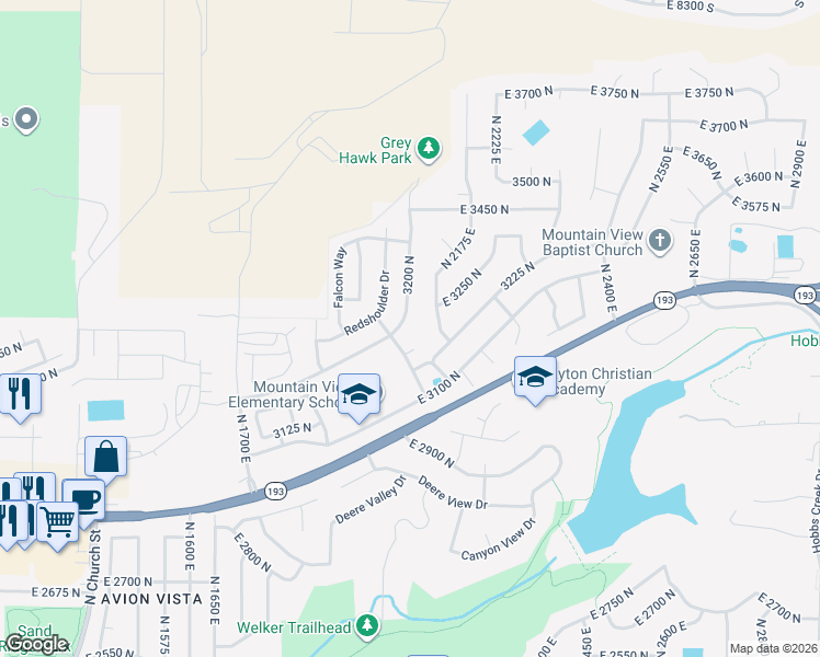 map of restaurants, bars, coffee shops, grocery stores, and more near 3263 Redtail Way in Layton