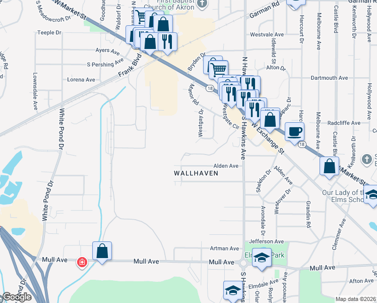 map of restaurants, bars, coffee shops, grocery stores, and more near 365 Village Pointe Drive in Akron