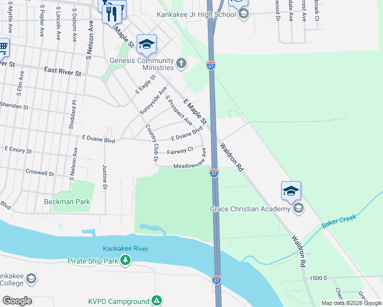map of restaurants, bars, coffee shops, grocery stores, and more near 1887 Fairway Court in Kankakee
