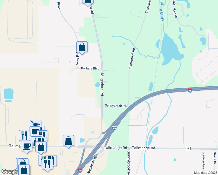 map of restaurants, bars, coffee shops, grocery stores, and more near 4322 Mogadore Road in Kent