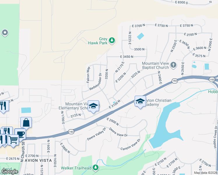 map of restaurants, bars, coffee shops, grocery stores, and more near 3263 Redtail Way in Layton
