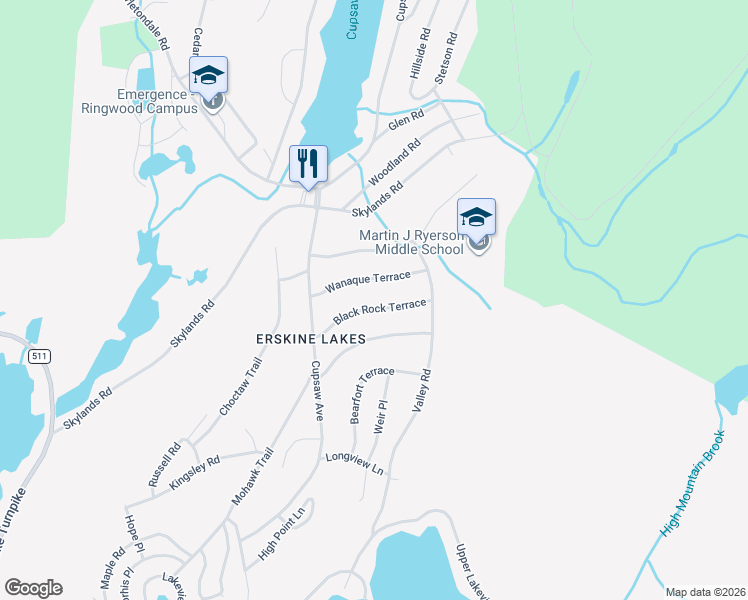 map of restaurants, bars, coffee shops, grocery stores, and more near 32 Wanaque Terrace in Ringwood