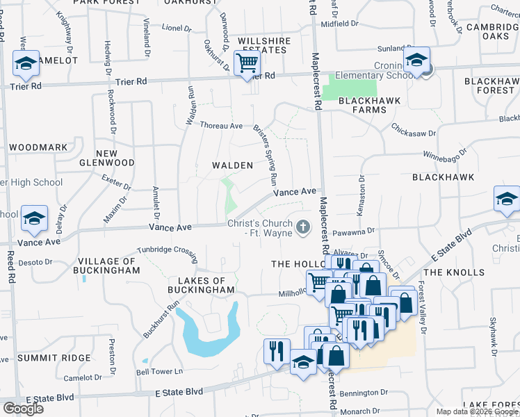 map of restaurants, bars, coffee shops, grocery stores, and more near 5924 Fitchburg Place in Fort Wayne