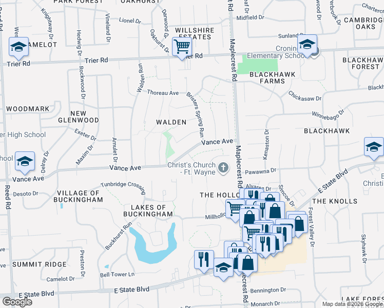 map of restaurants, bars, coffee shops, grocery stores, and more near 5924 Fitchburg Place in Fort Wayne