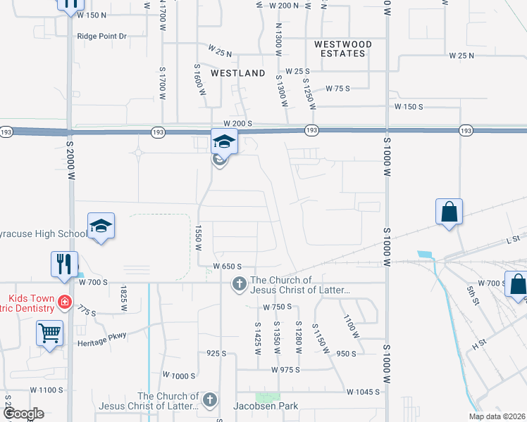 map of restaurants, bars, coffee shops, grocery stores, and more near 1385 West 400 in Syracuse