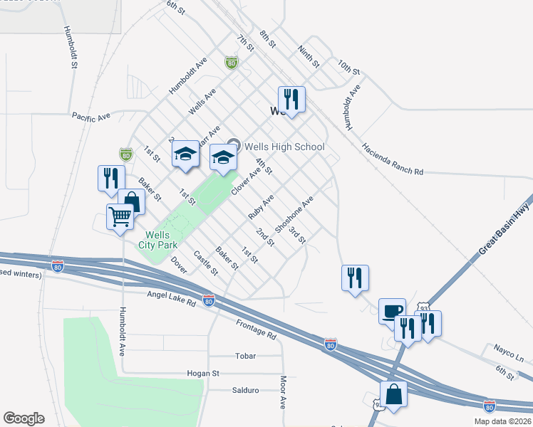 map of restaurants, bars, coffee shops, grocery stores, and more near 590 3rd Street in Wells