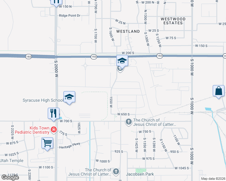 map of restaurants, bars, coffee shops, grocery stores, and more near 1496 West 450 South in Syracuse