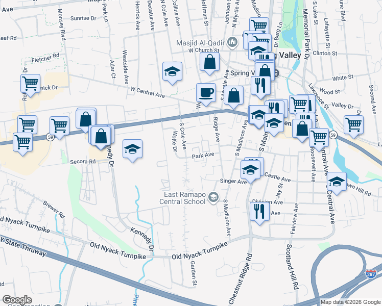 map of restaurants, bars, coffee shops, grocery stores, and more near 40 South Cole Avenue in Spring Valley
