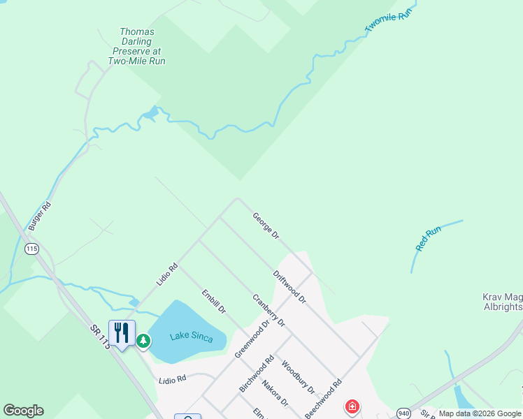 map of restaurants, bars, coffee shops, grocery stores, and more near 220 George Drive in Blakeslee
