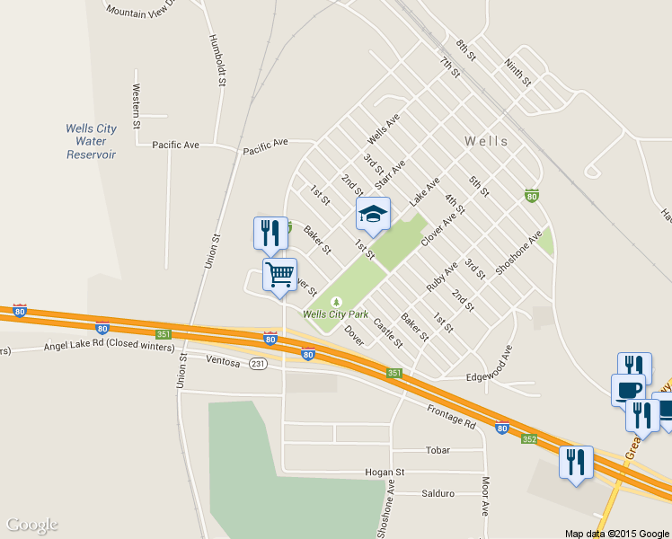 map of restaurants, bars, coffee shops, grocery stores, and more near 388 Baker Street in Wells