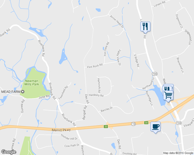 map of restaurants, bars, coffee shops, grocery stores, and more near 70 Hartcroft Road in Stamford