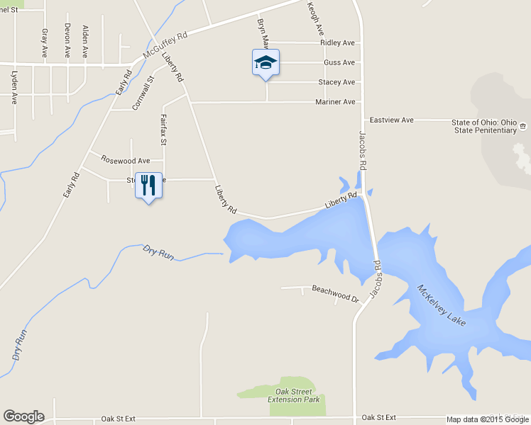 map of restaurants, bars, coffee shops, grocery stores, and more near 603 Liberty Road in Youngstown