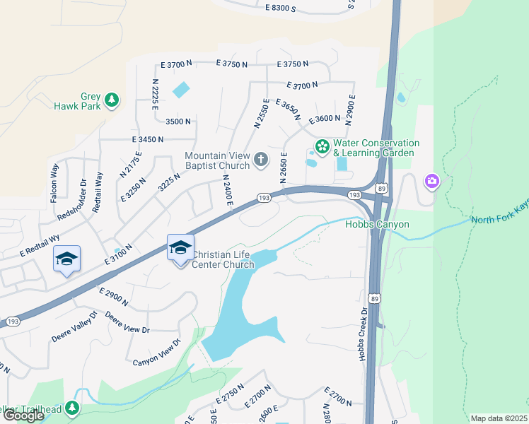 map of restaurants, bars, coffee shops, grocery stores, and more near 2600 East 3000 North in Layton
