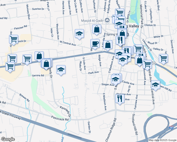 map of restaurants, bars, coffee shops, grocery stores, and more near 40 South Cole Avenue in Spring Valley