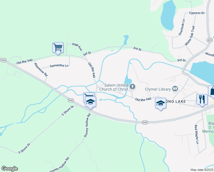 map of restaurants, bars, coffee shops, grocery stores, and more near 297 Old Route 940 in Pocono Pines
