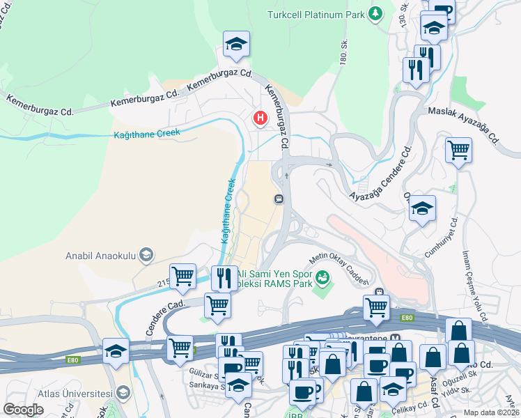 map of restaurants, bars, coffee shops, grocery stores, and more near No: 3 Azerbaycan Caddesi in Sarıyer