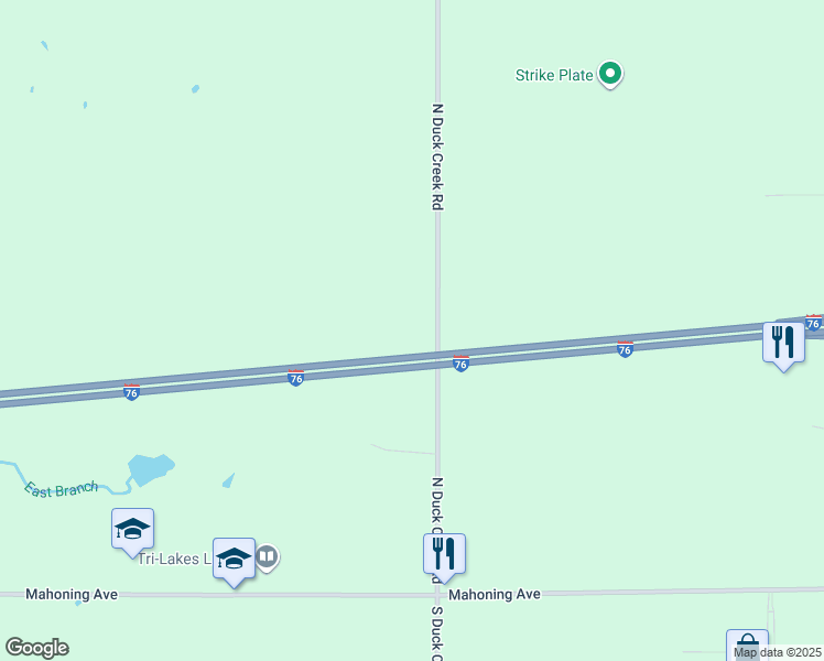 map of restaurants, bars, coffee shops, grocery stores, and more near 1130 North Duck Creek Road in Mahoning County