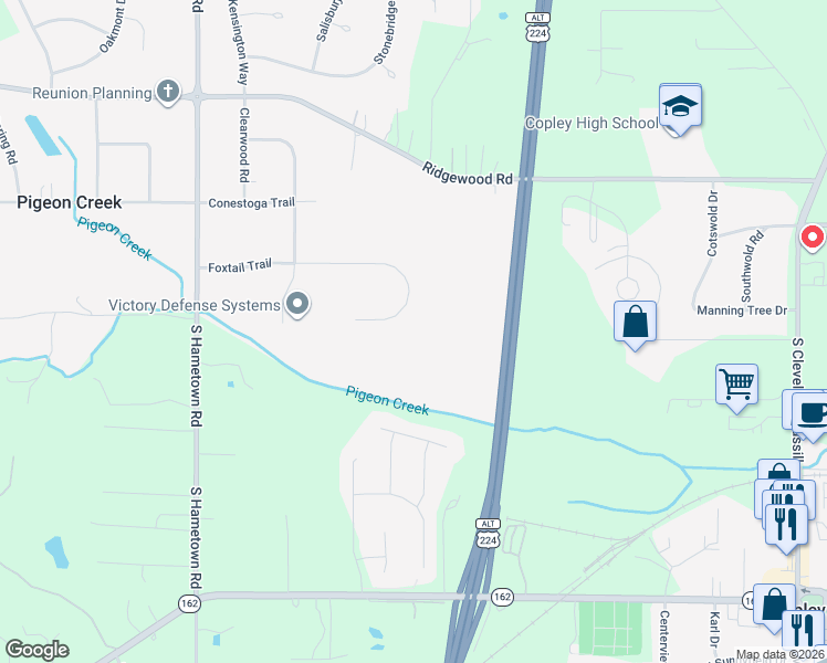 map of restaurants, bars, coffee shops, grocery stores, and more near 3941 Foxtail Trail in Akron