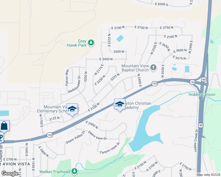 map of restaurants, bars, coffee shops, grocery stores, and more near 2269 East 3100 North in Layton