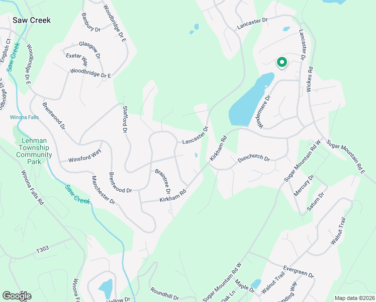 map of restaurants, bars, coffee shops, grocery stores, and more near Lancaster Drive in Bushkill