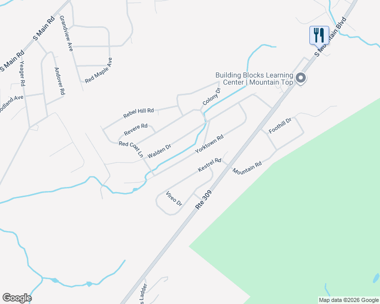 map of restaurants, bars, coffee shops, grocery stores, and more near 41 Yorktown Rd in Mountain Top
