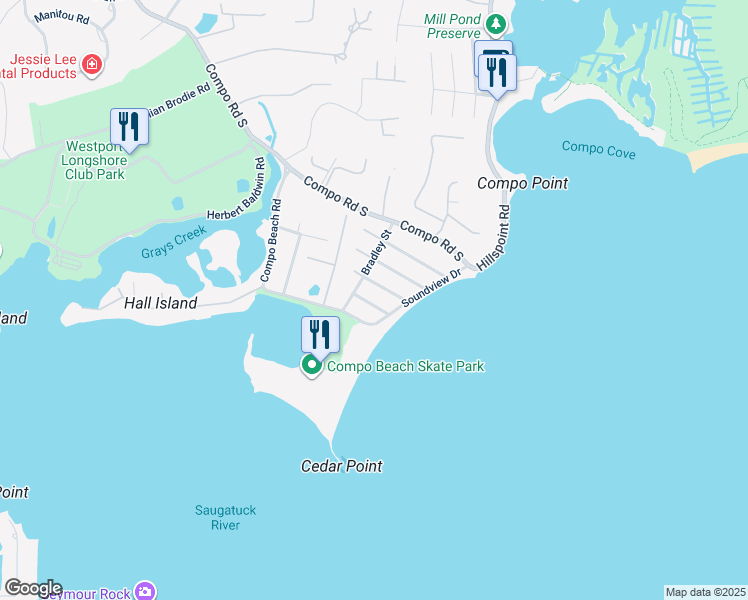 map of restaurants, bars, coffee shops, grocery stores, and more near 19 Norwalk Avenue in Westport