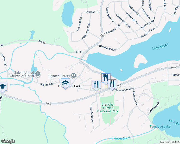map of restaurants, bars, coffee shops, grocery stores, and more near 159 Pennsylvania 423 in Pocono Pines