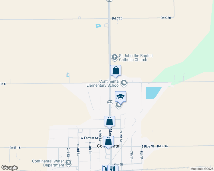 map of restaurants, bars, coffee shops, grocery stores, and more near 21007 Township Road East in Continental
