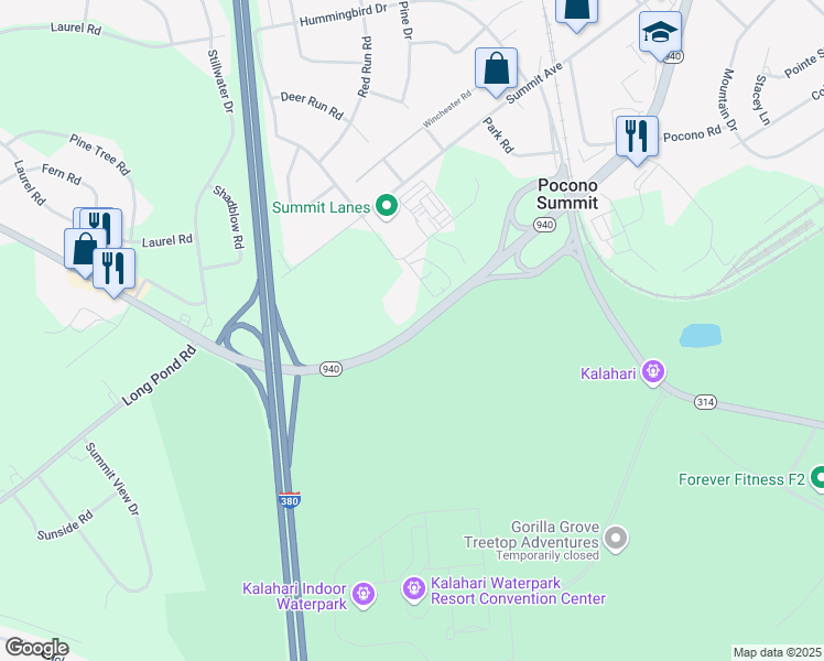 map of restaurants, bars, coffee shops, grocery stores, and more near in Pocono Summit