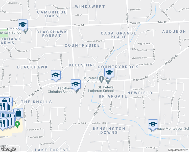 map of restaurants, bars, coffee shops, grocery stores, and more near 7611 Dunleith Court in Fort Wayne