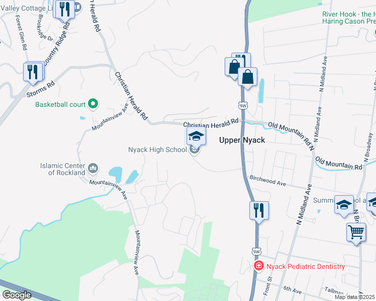 map of restaurants, bars, coffee shops, grocery stores, and more near 360 Christian Herald Road in Valley Cottage
