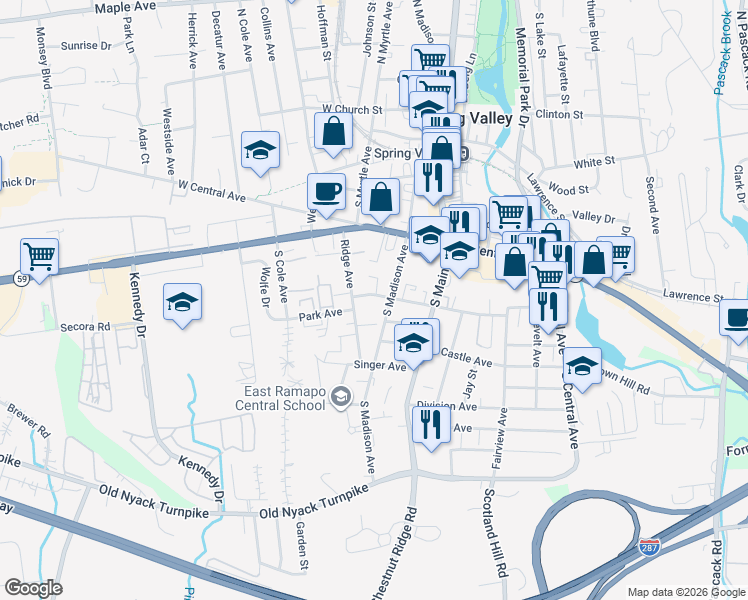 map of restaurants, bars, coffee shops, grocery stores, and more near 23 West Funston Avenue in Spring Valley