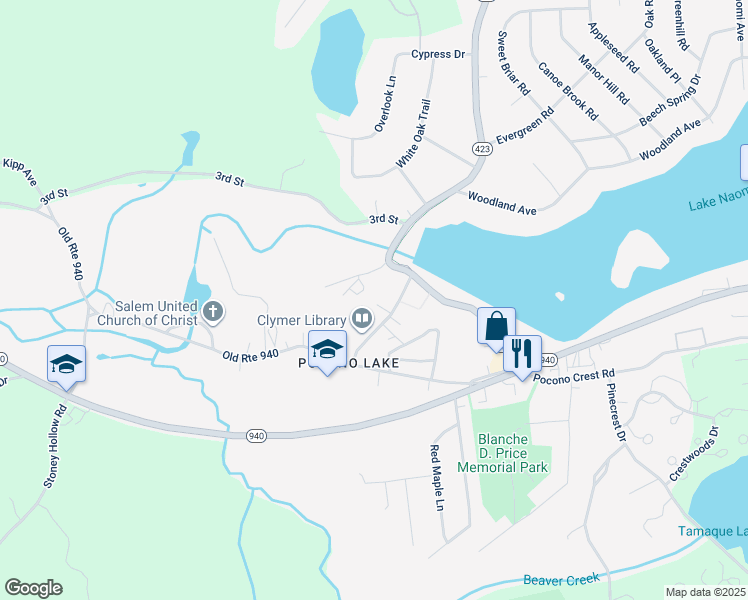 map of restaurants, bars, coffee shops, grocery stores, and more near 131 Firehouse Road in Pocono Pines