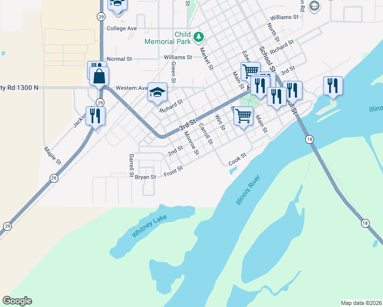 map of restaurants, bars, coffee shops, grocery stores, and more near 1114 2nd Street in Henry