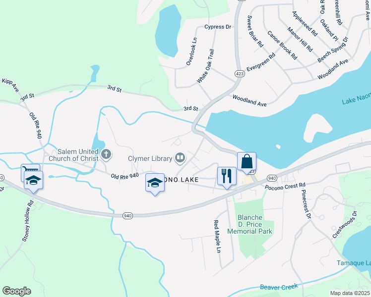 map of restaurants, bars, coffee shops, grocery stores, and more near 131 Firehouse Road in Pocono Pines