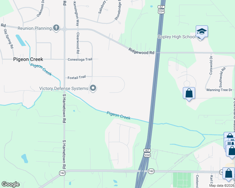 map of restaurants, bars, coffee shops, grocery stores, and more near 3941 Foxtail Trail in Akron