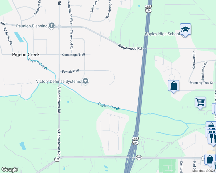 map of restaurants, bars, coffee shops, grocery stores, and more near 3941 Foxtail Trail in Akron