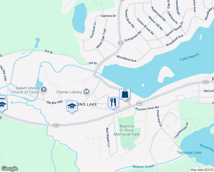 map of restaurants, bars, coffee shops, grocery stores, and more near 159 Pennsylvania 423 in Pocono Pines