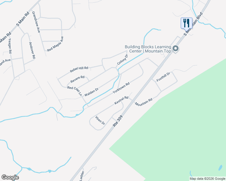 map of restaurants, bars, coffee shops, grocery stores, and more near 41 Yorktown Road in Mountain Top