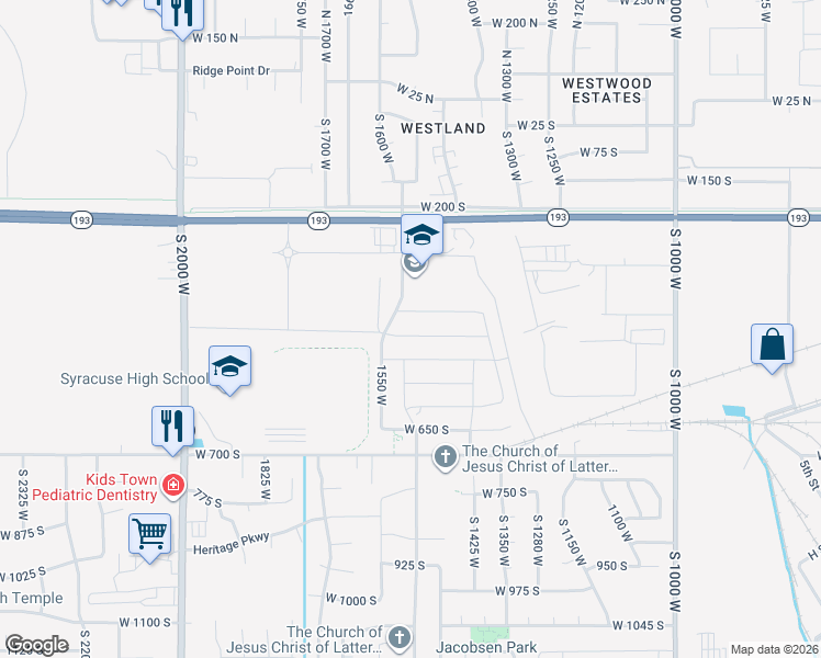 map of restaurants, bars, coffee shops, grocery stores, and more near 1496 West 450 South in Syracuse
