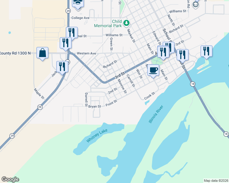map of restaurants, bars, coffee shops, grocery stores, and more near 1114 2nd Street in Henry