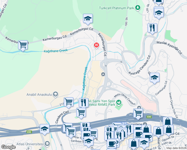 map of restaurants, bars, coffee shops, grocery stores, and more near No: 3 Azerbaycan Caddesi in Sarıyer