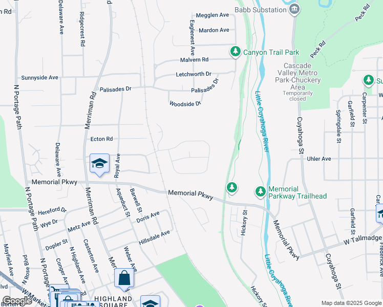 map of restaurants, bars, coffee shops, grocery stores, and more near 517 Dickemery Drive in Akron