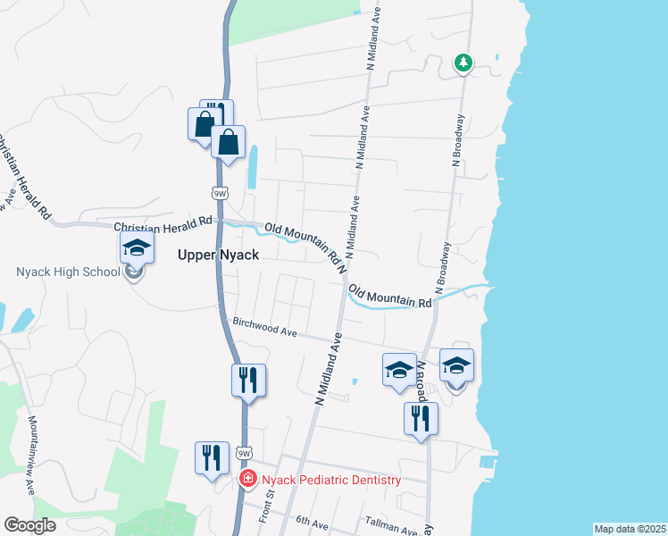 map of restaurants, bars, coffee shops, grocery stores, and more near 201 Old Mountain Road North in Nyack