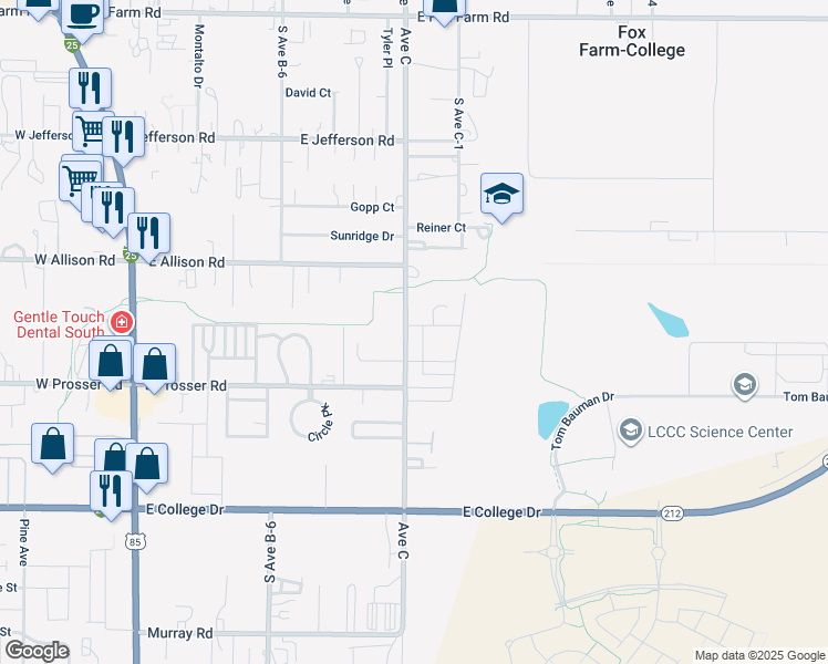 map of restaurants, bars, coffee shops, grocery stores, and more near 1101 Avenue C in Cheyenne