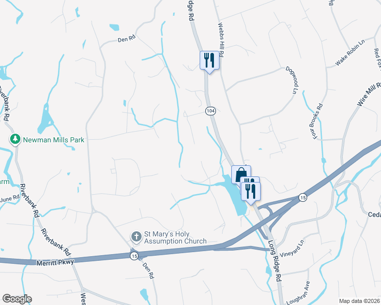 map of restaurants, bars, coffee shops, grocery stores, and more near 73 East Ridge Road in Stamford