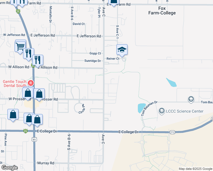 map of restaurants, bars, coffee shops, grocery stores, and more near 1101-1199 Ave C in Cheyenne