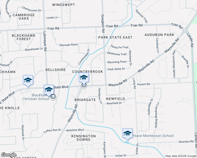 map of restaurants, bars, coffee shops, grocery stores, and more near 7929 Meadows Court in Fort Wayne