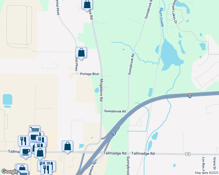 map of restaurants, bars, coffee shops, grocery stores, and more near 4322 Mogadore Road in Kent