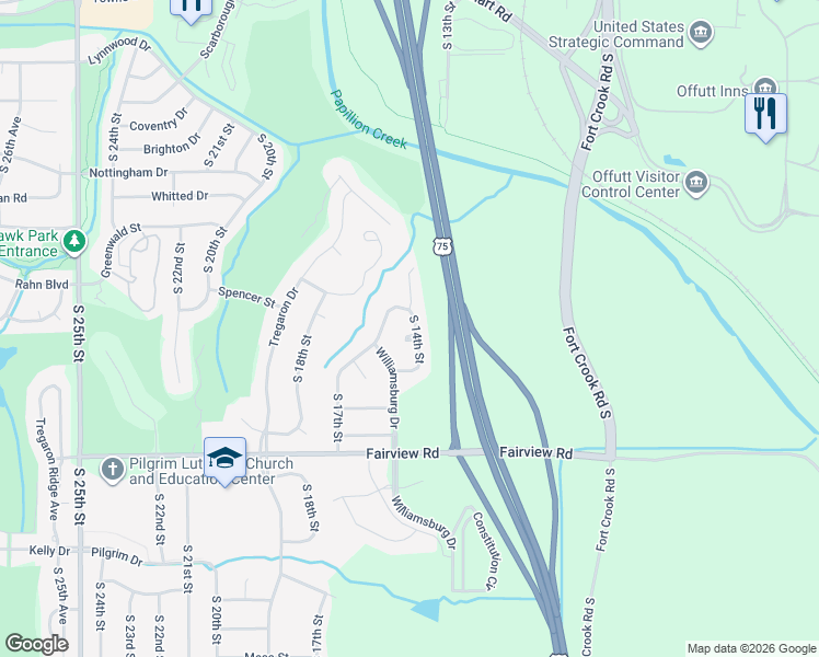 map of restaurants, bars, coffee shops, grocery stores, and more near 13604 South 14th Street in Bellevue